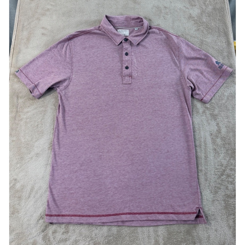 Linksoul Tempus Fugit Polo Shirt Men's L Maroon Stripe Riviera Country Club EUC